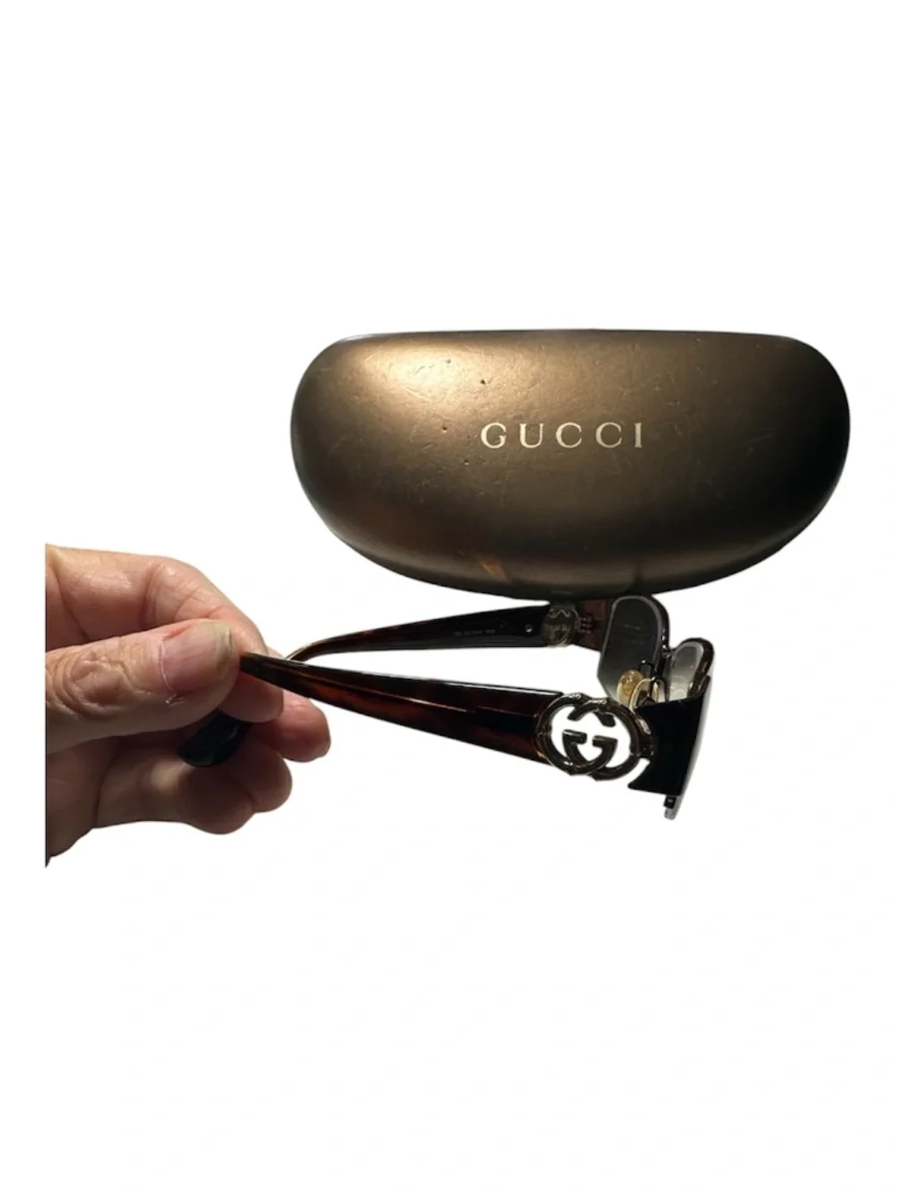 Gucci Semi-Rimless Eyeglass Frames Brown Tortoise & Gunmetal GG Logo w/ Case